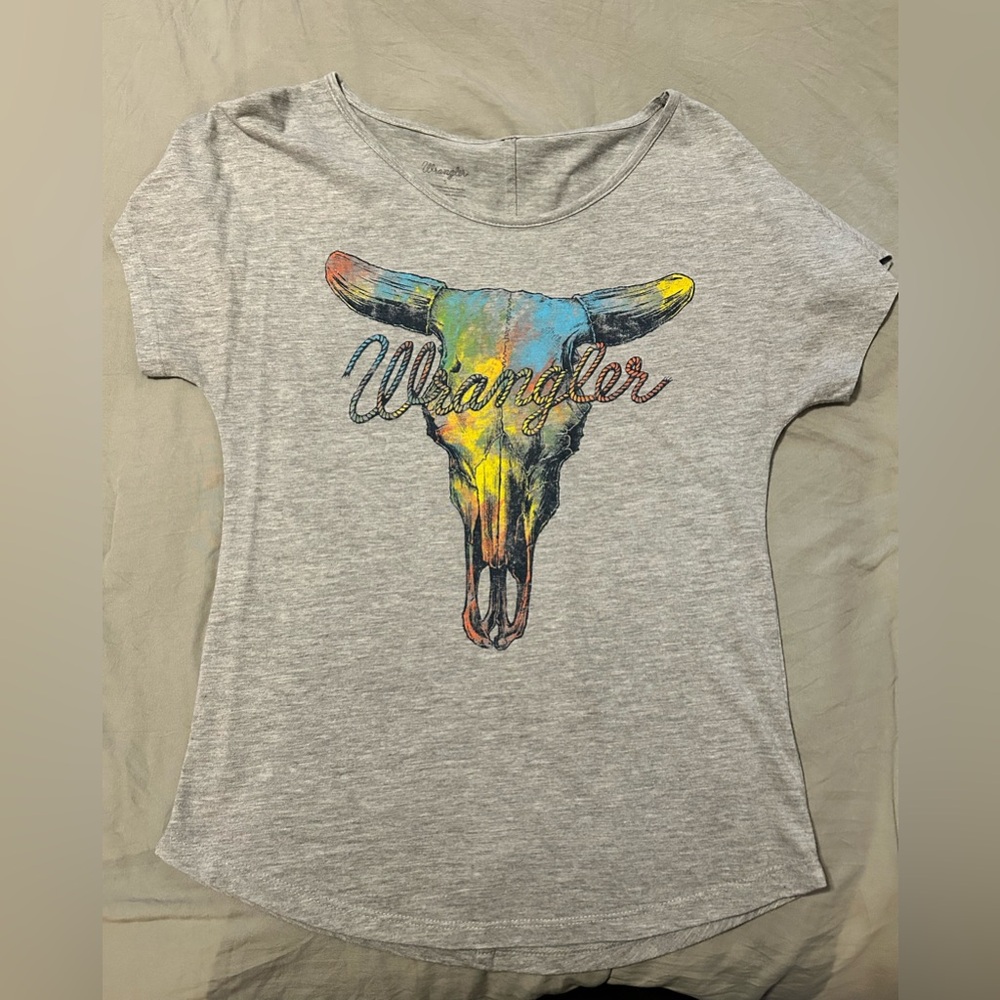 Wrangler Heather Gray Bull Skull Tee